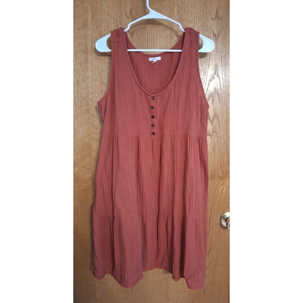 Maurice's Gauze Cotton Tiered Pockets Dress Size L Rust Brown Sleeveless